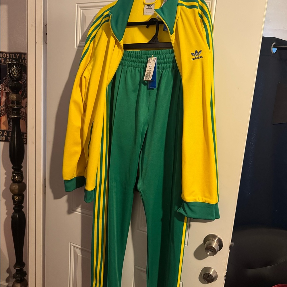 Adidas Yellow and Green Tracksuit